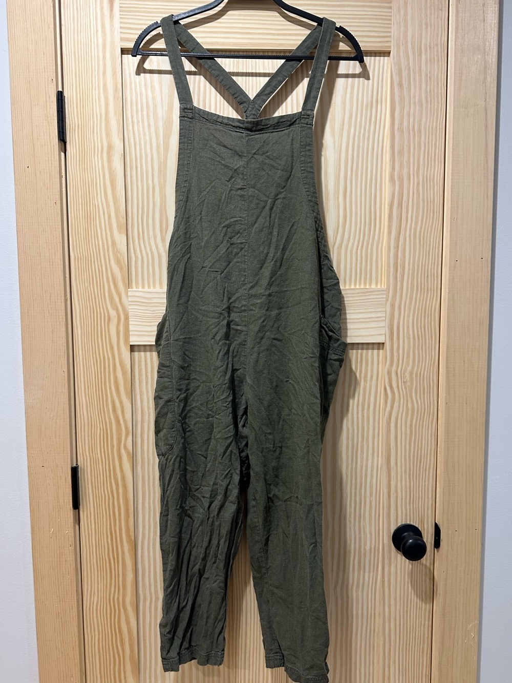 BDG Olive Green Linen-Blend Overalls